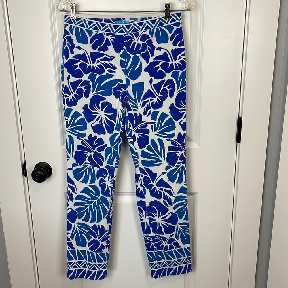 J. McLaughlin Lilo Rosa Hibiscus Border Tropical Floral Stretch Pull on Pants 8